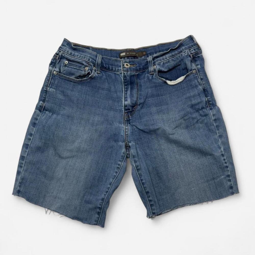 Levi’s 505 Straight Women’s Size 12 Blue Denim Long Jorts Cutoff Raw Hem Y2K